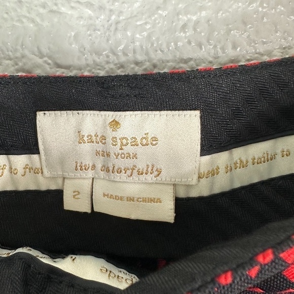 Kate Spade Avery Black/Red Diamond Print Ankle Crop Pants SZ 2 - Picture 4 of 8